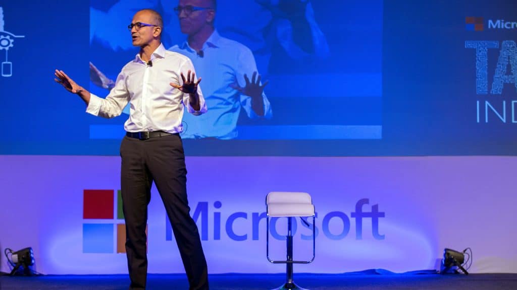 Satya Nadella is on Stage at the Microsoft event: