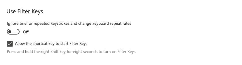 9. Turn off Filter keys:
